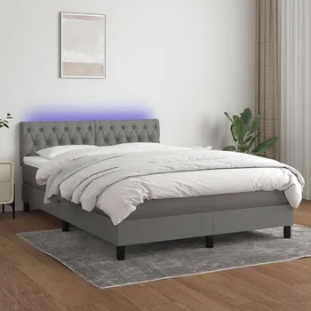Nábytek vidaXL Box spring postel s matrací a LED 140x190 cm textil [3133390] Barva: Tmavě šedá