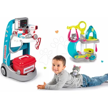 Dětská kuchyňka Set lékařský vozík elektronický Medical Smoby a domeček pro kočičku se zvukem a funkcemi