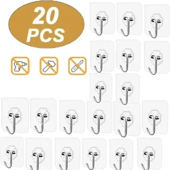 Věšák Samolepicí průhledné háčky bez vrtání - 20 ks