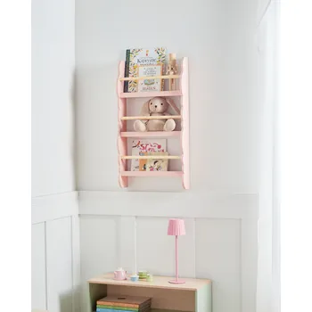 Dětský pokoj Nástěnný regál pastelově růžový MDF borovicové dřevo 3-patrový úložný prostor v moderním stylu dětský pokoj Beliani