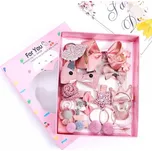 Dětská sada vlasových doplňků | dětské sponky a gumičky 18 ks - Šampaňské růžové