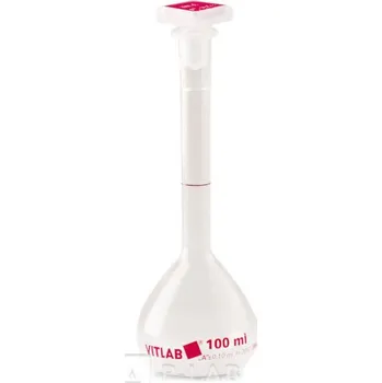 Baňka odměrná TPX třídy A čirá s PP zátkou | VITLAB (Objem (ml): 1 000, Tolerance (&plusmn ml): 0,40, Výška (mm): 310, Hrdlo NZ: 24/29, Balení (ks): 1)