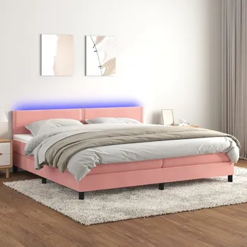 Postel vidaXL Box spring postel s matrací a LED 200x200 cm samet [3134363] Barva: Růžová