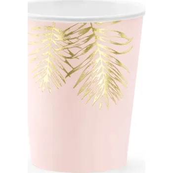 Jednorázové nádobí Papírový kelímek, růžový se zlatým listím, 220ml, set 6ks (zn. PartyDeco)