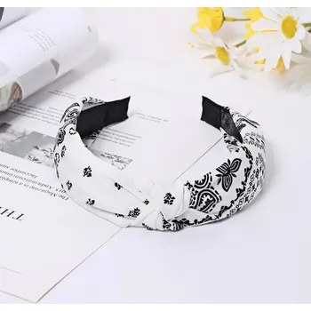 Čelenka Dámská vintage čelenka s mašlí | čelenka do vlasů, dámská doplňky - Bílý potisk vázaný