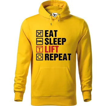 Pánská mikina DOBRÝ TRIKO Pánská mikina s potiskem Eat sleep lift Velikost pánské mikiny: L, Barva: Žlutá