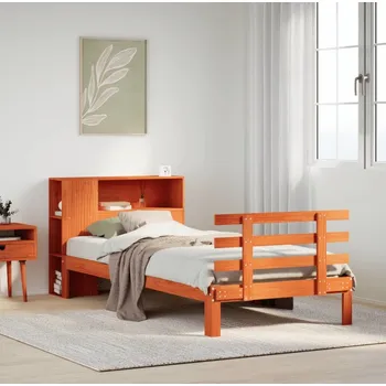 Postel vidaXL Postel s knihovnou bez matrace 100x200 cm masivní borovice [3322740] Barva: Voskově hnědá