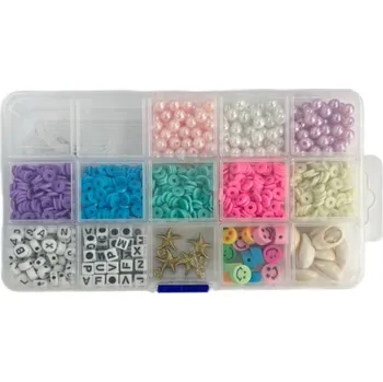 Dětské navlékací korálky Creative Craft Group Plastové a gumové korálky v plastové krabičce 13 druhů
