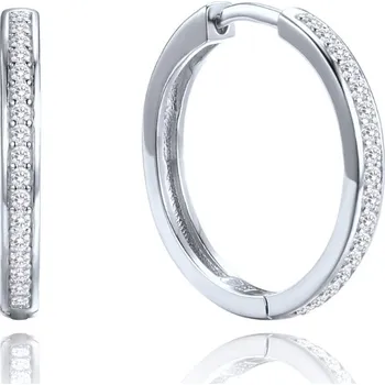 Náušnice MINET Stříbrné náušnice hranaté kruhy 2 cm s bílými zirkony