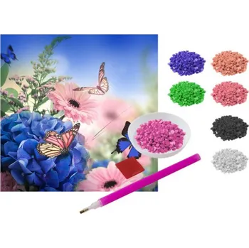 Výtvarná sada Craft Creative Diamantové malování - Květiny s motýli, modré 30x30 cm