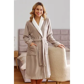 Dámský župan Béžový dlouhý župan bez kapuce SOFT Velikost: XL