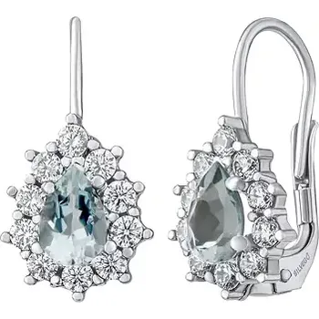 Náušnice Zlaté náušnice kapky KRISTIN z bílého zlata s přírodním akvamarínem a čirými topazy SILVEGOG31866AQTGW