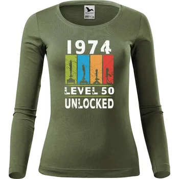 DOBRÝ TRIKO Dámské bavlněné triko Level 50 unlocked Velikost: L, Barva: Khaki