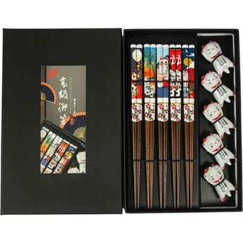 Jídelní hůlka Golden Turtle Čínské jídelní hůlky Lucky Cat 5 párů