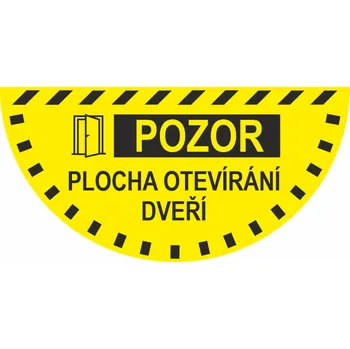 Podlahové značení - POZOR PLOCHA OTEVÍRÁNÍ DVEŘÍ půlkruh podlahové samolepky půlkruh 800x400mm
