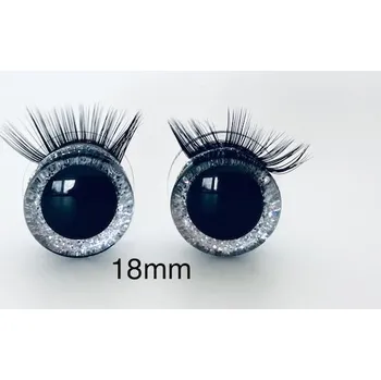 Bezpečnostní oči s řasami stříbrné 18mm, 2ks (2ks, 18mm)