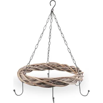 Věnec Závěsný proutěný věnec Ø36 cm s 8 háčky - šedobéžová