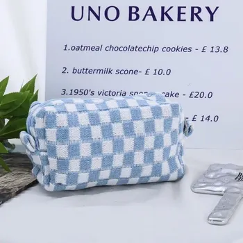 Kosmetická taška Kosmetická taška s kostkovaným vzorem pro dívky | kosmetická taštička | dárek pro ženy - modrý