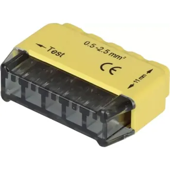 Tracon RVU2,5-5 Bezšroubová krabicová svorka, žlutá 5x0,5-2,5mm2, 450VAC, max. 16A (Tracon RVU2,5-5)