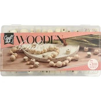 Korálek Creative Craft Group Dřevěné korálky v plastové krabičce (175ks) přírodní mix