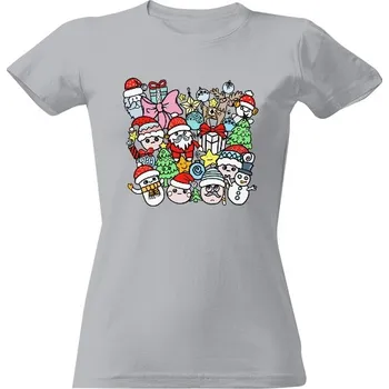 Dámské tričko Tričko s potiskem Děda mráz, dárečky a sněhuláci dámské