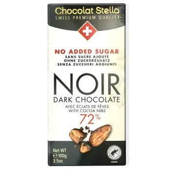 Čokoláda BEZ CUKRU Stella čokoláda HOŘKÁ 72 % S BOBY 100 g bez přidaného cukru (Swiss quality NO SUGAR added)