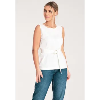 Dámské oblečení Lichoběžníková, elegantní halenka bez zapínání M1071 Barva: Smetanová, Velikost: M