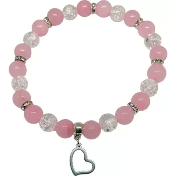 Náramek Luxusní náramek růženín a křišťál s přívěskem srdíčko