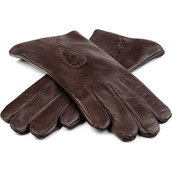 Rukavice Dámské kožené rukavice s ozdobou Barva: Hnědá, Velikost: 6,5