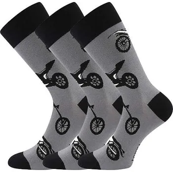 LONKA Ponožky pánské vtipné DEPATE s obrázky MOTO 1 šedé (3 páry) 43-46 120807