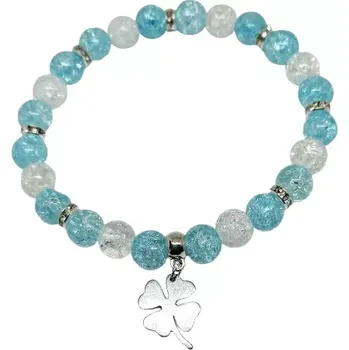 Náramek Luxusní náramek z pukaného křišťálu a přívěsku čtyřlístek