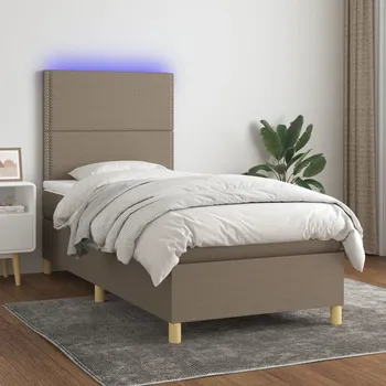 Postel vidaXL Box spring postel s matrací a LED 100x200 cm textil [3135333] Barva: taupe
