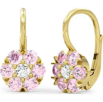 Náušnice Couple, Květinové náušnice Carin, žluté zlato s&nbsp;růžovými zirkony, 585-66-3-0281.0Z00.0.00.208.07