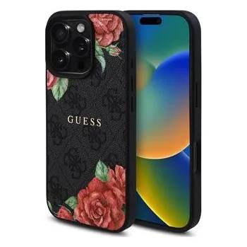 Guess PU Leather 4G Roses MagSafe Zadní Kryt pro iPhone 16 Pro Max Black