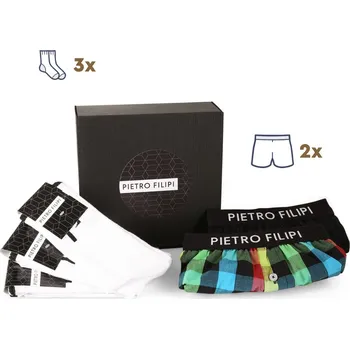Sada pánského spodního prádla Pietro Filipi Pánská dárková sada 2PACK trenky a 3PACK bílé sportovní ponožky (3PG0V1) M