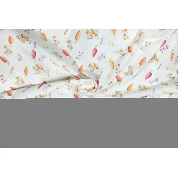 Bavlněné plátno zajíčci, mrkvičky a kytičky
