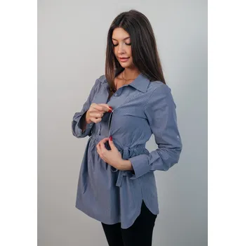 Mama L'amour Elegantní těhotenská a kojící košile 3v1 Leticia tmavě modrá s proužky bavlněná Velikost: XL