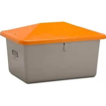 Zásobník na posyp "V" s víkem proti vandalům, bez otvoru CEMO Barva: Šedá / kov, Objem: 550 l