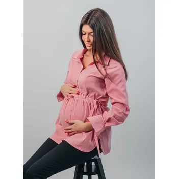 Mama L'amour Elegantní těhotenská a kojící košile 3v1 Leticia červená s bílými proužky bavlněná Velikost: XL