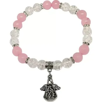 Náramek Luxusní náramek růženín a křišťál s přívěskem andělíček