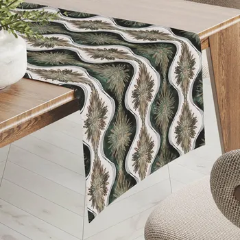 ubrus Bavlněný běhoun na stůl Sandra SA-542 Okrasné hvězdy na zeleném/bílém 35x120 cm