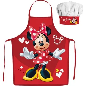 Kuchyňská zástěra Mickey a Minnie Dětská zástěra s kuchařskou čepicí Minnie 42x51 cm