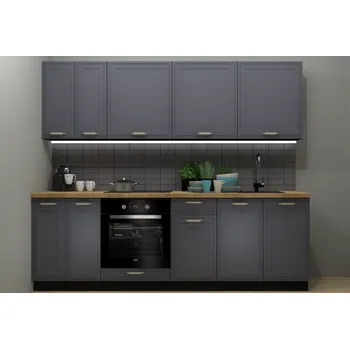 Kuchyňská linka Black red white Kuchyňská linka Verdi 240 Barva korpusu skříněk: Černá mat, Zvolte barvu dvířek: Mističná mat