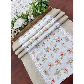 ubrus Běhoun - drobní velikonoční zajíčci v kombinaci s béžovou