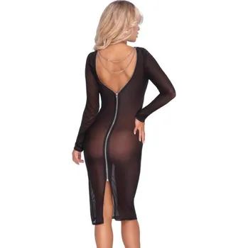 Dámské erotické body Cottelli Party Šaty se zipem a řetízky vzadu - černé XL