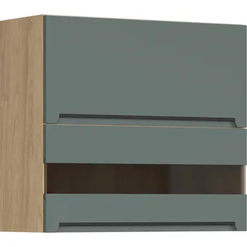 Kuchyňská skříňka Black red white Horní kuchyňská skříňka Iris 80 cm s výklopnou vitrínou Barva korpusu skříněk: Dub hikora, Zvolte barvu dvířek: Zeleň boho mat