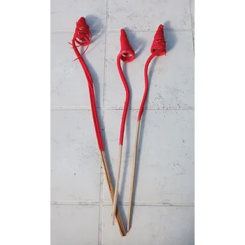 Dřevitá flokovaná dekorace CANE CONE červená 27 cm