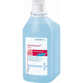 Dezinfekce schülke desmanol pure 1 l (Tekutý dezinfekční přípravek na bázi isopropanolu určený na hygienickou a chirurgickou dezinfekci rukou. Bez barviv a parfémů.)