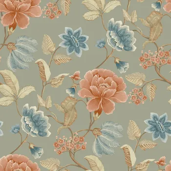 Tapeta Vliesová tapeta na zeď, šedo-zelená, květiny, IC3103, Finest Selection, Vavex