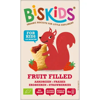 BISkids BIO dětské sušenky s jahodovým pyré bez přidaného cukru 120g